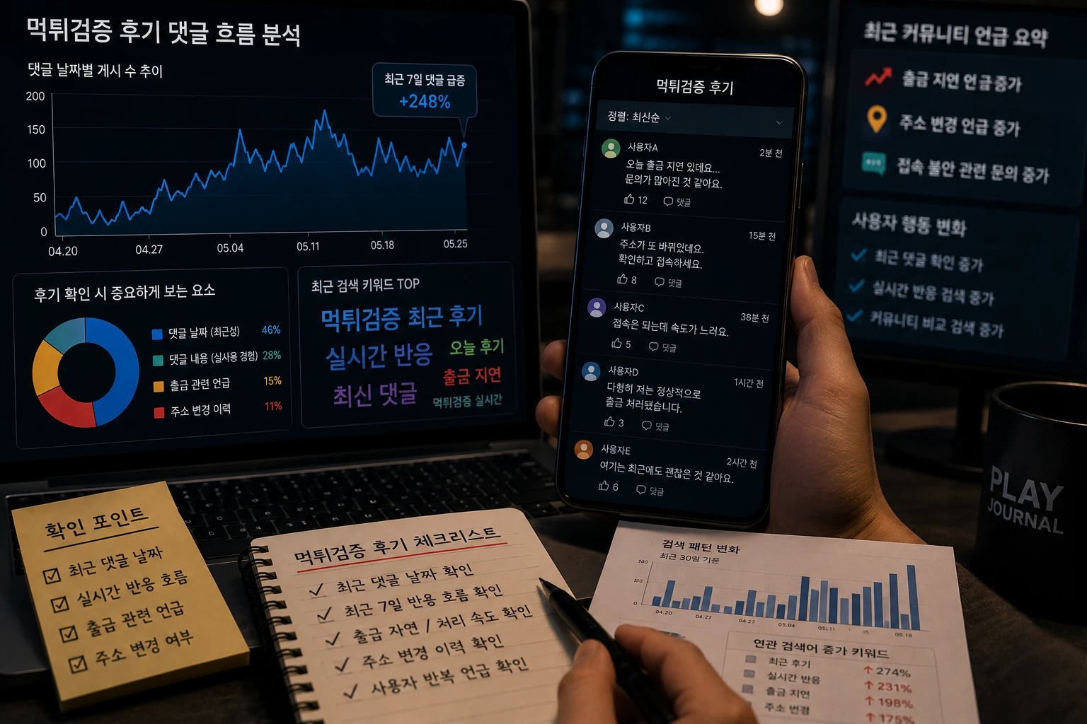 먹튀검증 후기에서 최근 댓글 날짜와 반응 흐름을 확인하는 장면