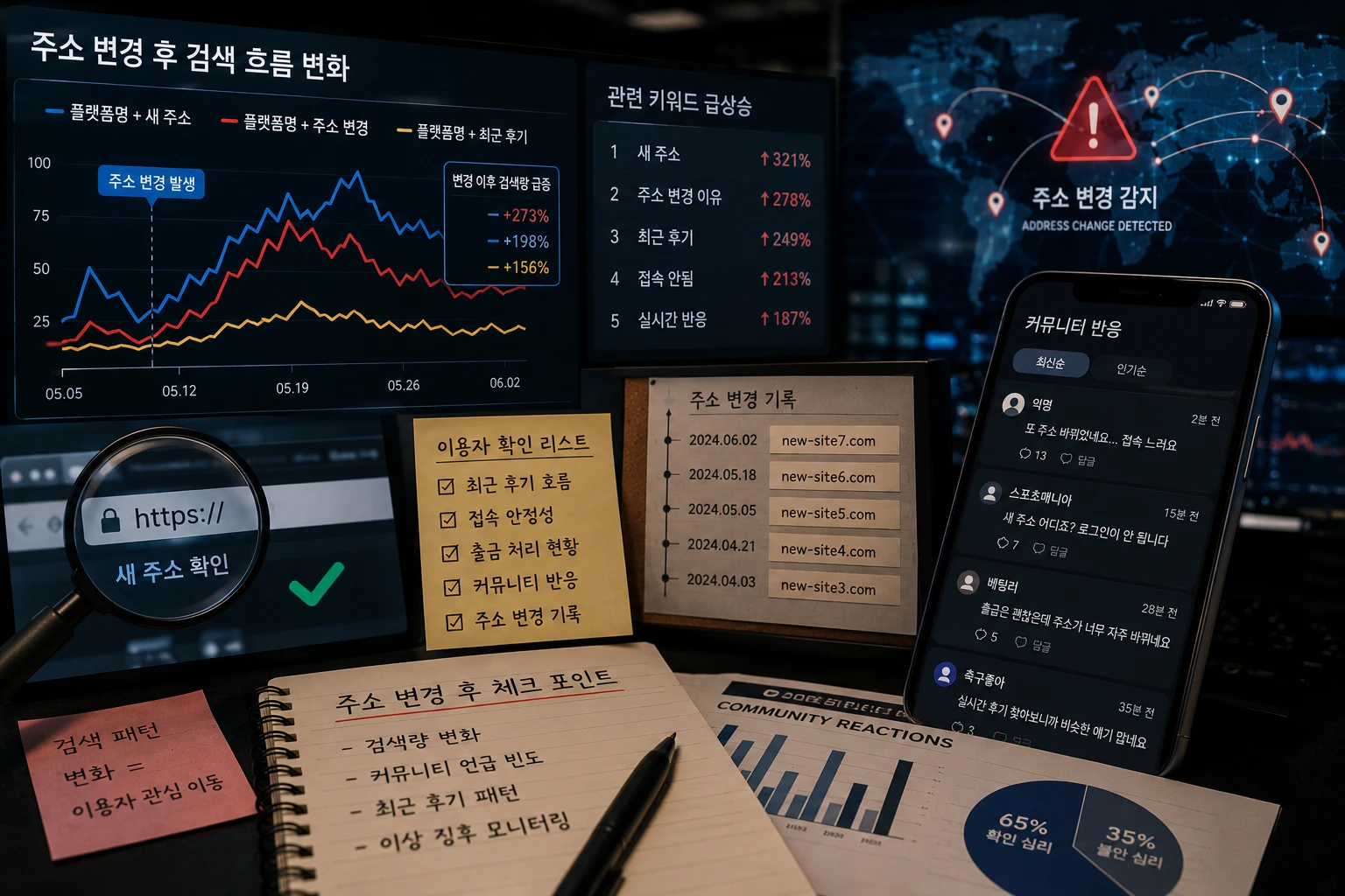 주소 변경이 반복되는 플랫폼의 검색 흐름과 이용자 반응 장면