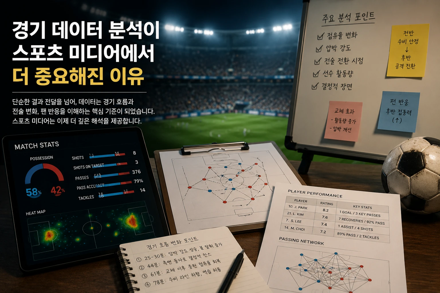 경기 데이터와 전술 흐름을 분석하는 스포츠 미디어 매치 분석 이미지