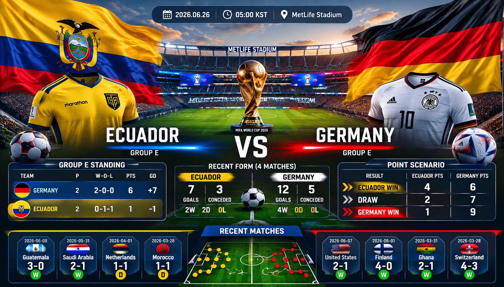 2026 FIFA 월드컵 에콰도르 vs 독일 Group E 경기 분석 이미지